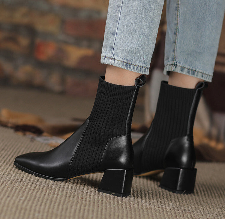 Valeria - Botines Tacón Grueso Elástico