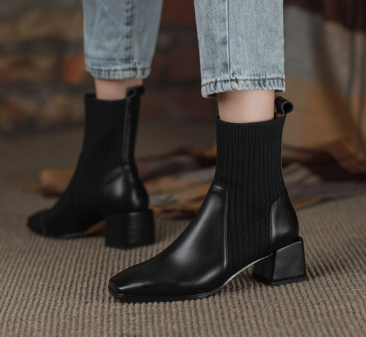 Valeria - Botines Tacón Grueso Elástico